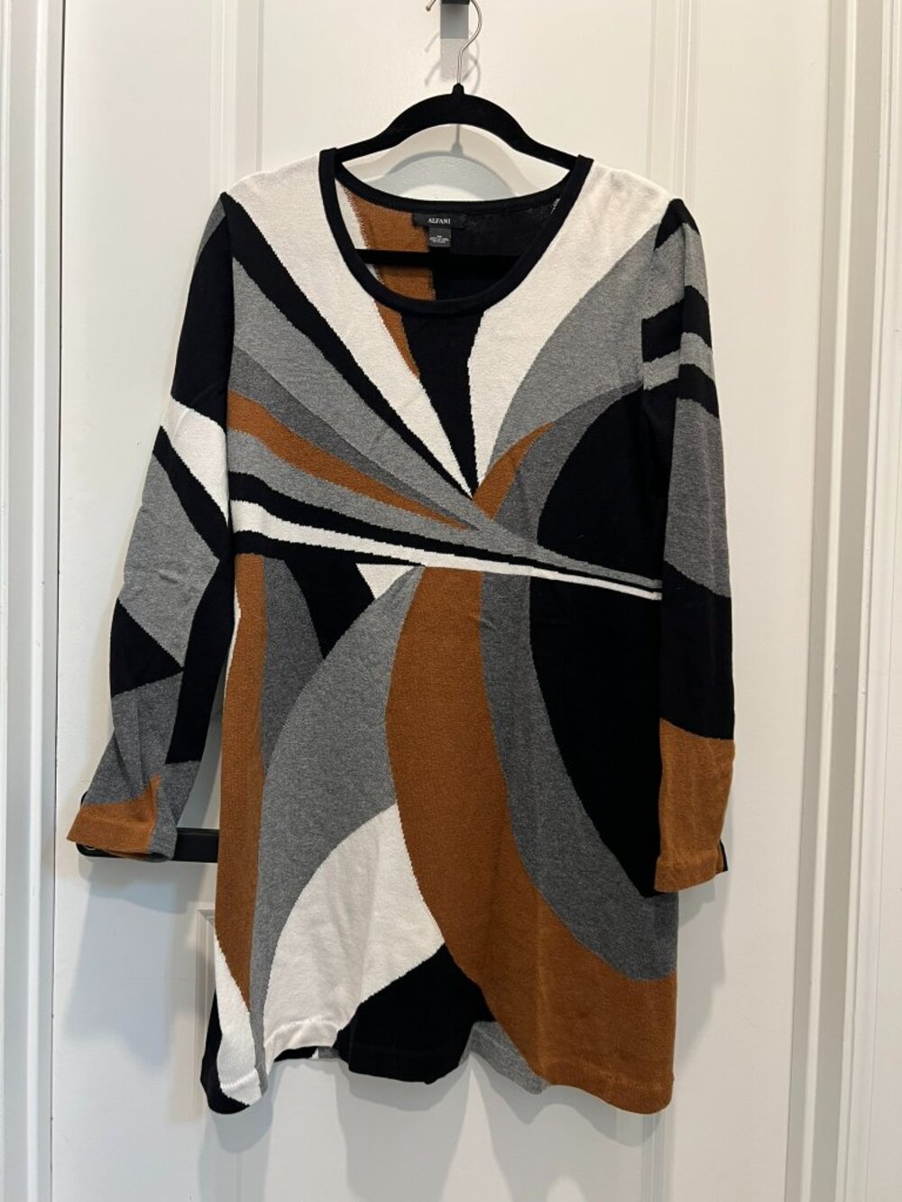 B💲19 ♻ Alfani Abstract Colorblock LS Sweater Tunic Mini Dress | Medium | A0017